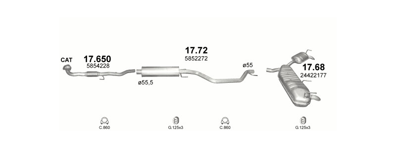Schéma výfukového systému OPEL VECTRA C GTS 2.0
