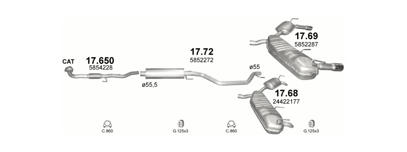 Schéma výfukového systému OPEL SIGNUM 2.0
