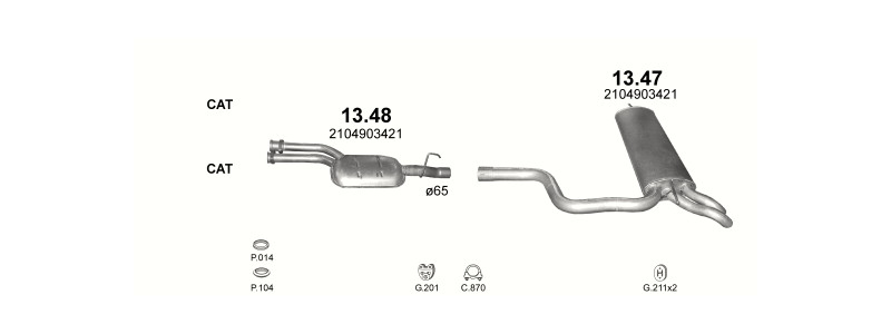 Schéma výfukového systému MERCEDES E280 - S210 2.8