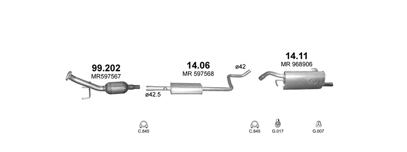 Schéma výfukového systému SMART FORFOUR 1.1