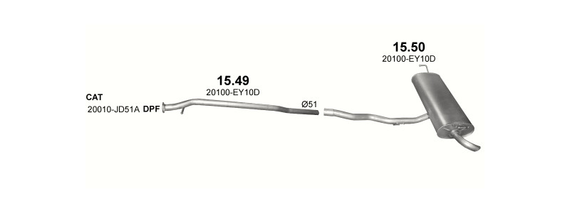 Schéma výfukového systému NISSAN QASHQAI 1.5 D