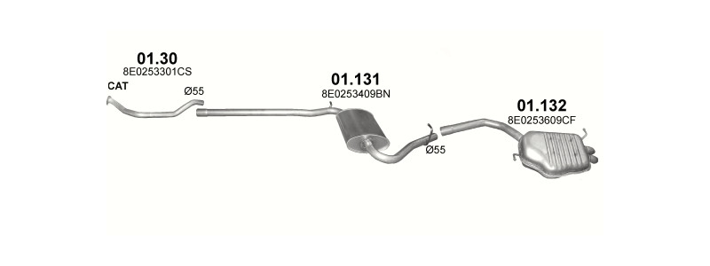 Schéma výfukového systému AUDI A4 1.9 D
