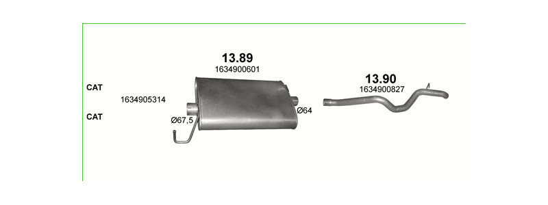 Schéma výfukového systému MERCEDES ML270 - W163 2.7 D