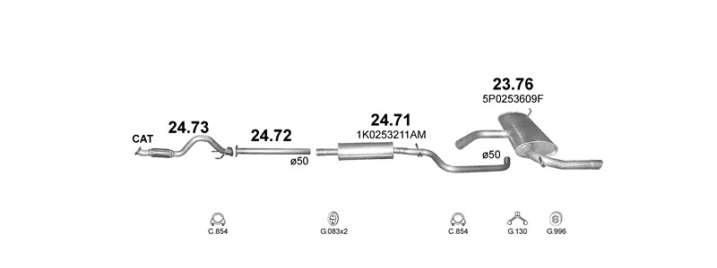 Schéma výfukového systému SEAT ALTEA 1.2