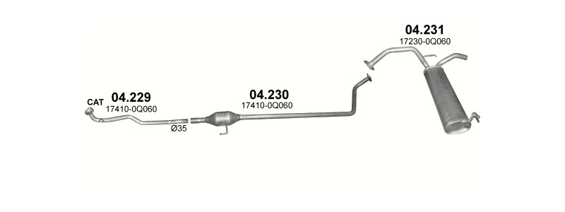 Schéma výfukového systému PEUGEOT 108 1.0