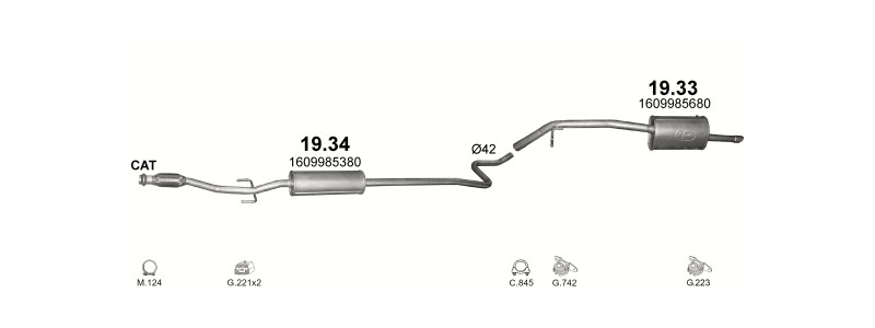 Schéma výfukového systému PEUGEOT 301 1.2
