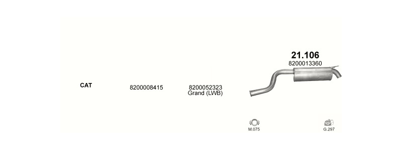Schéma výfukového systému RENAULT ESPACE IV 2.0
