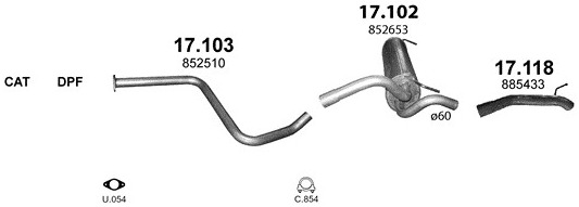 Schéma výfukového systému OPEL ASTRA J 1.7 D