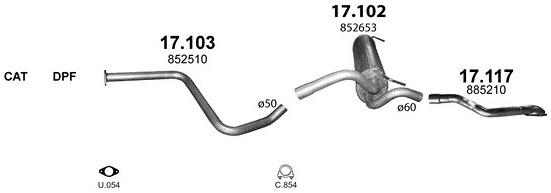 Schéma výfukového systému OPEL ASTRA J 1.7 D