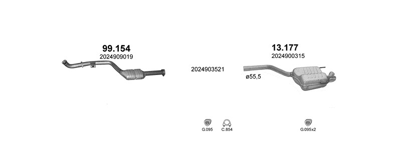 Schéma výfukového systému MERCEDES C230 - W202 2.3