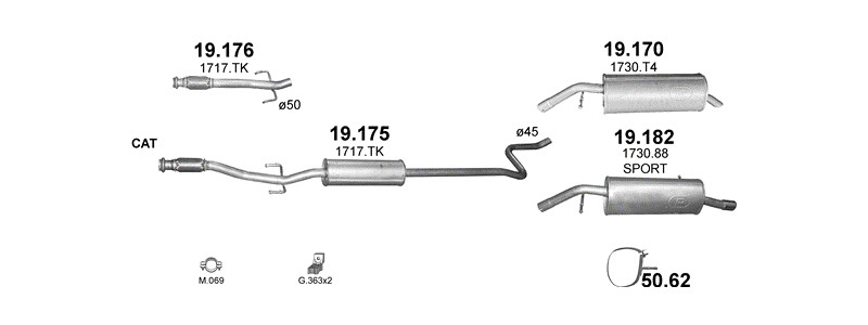 Schéma výfukového systému PEUGEOT 2008 1.6