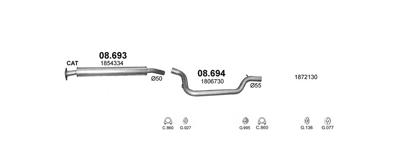 Schéma výfukového systému FORD C-MAX 1.6