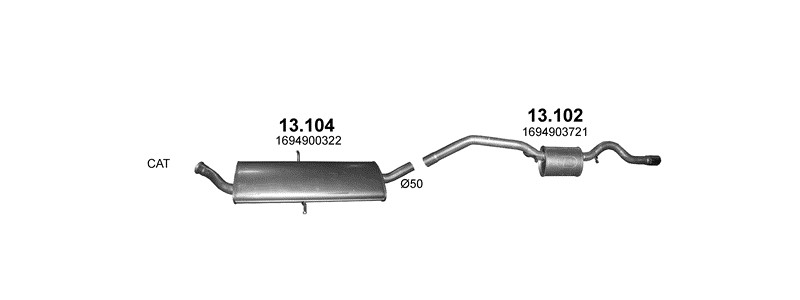 Schéma výfukového systému MERCEDES A180 - W169 1.7