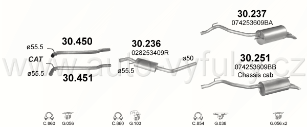 VOLKSWAGEN TRANSPORTER IV 1.9 D BUS 1/1996-7/2003 1968ccm 50kW / 68HP KAT 1.9 TD LWB 3320mm
