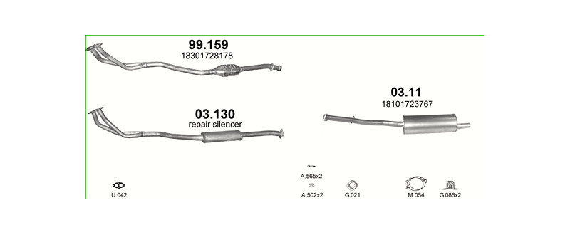 Schéma výfukového systému BMW 3 E36 1.6 – Sestava 2