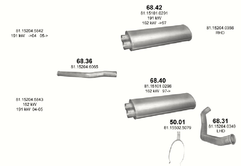 Schéma výfukového systému MAN M2000L 6.9 – D0826 LF L79/L86/L89 – sestava 1
