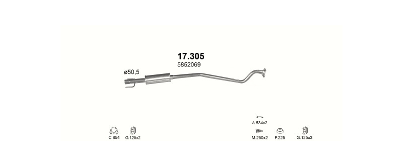 Schéma výfukového systému OPEL ASTRA G 1.7 D – 1.7 DTi Turbo Diesel – sestava 1
