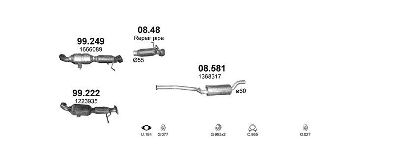 Schéma výfukového systému VOLVO C70 II 2.0 D – 2.0 TD – sestava 2