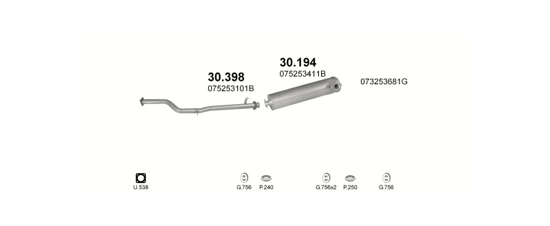 Schéma výfukového systému VOLKSWAGEN LT 2.4 D – 2.4 TD LWB
