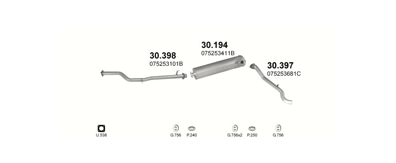 Schéma výfukového systému VOLKSWAGEN LT 2.4 D – 2.4 TD LWB