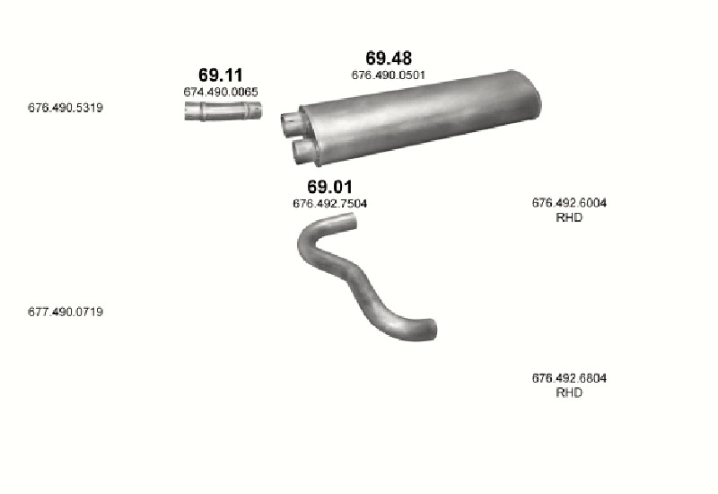 Schéma výfukového systému MERCEDES 10-16 T 1117/1317 L-LS/1517 L – Sestava 2