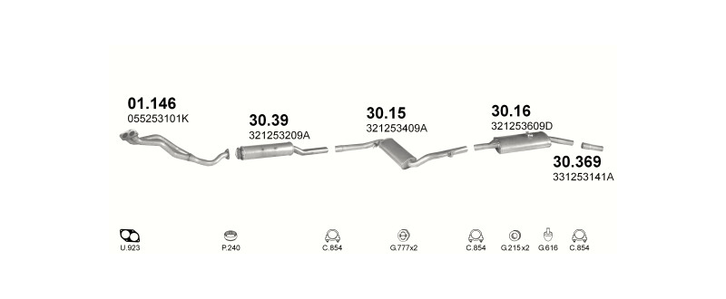 Schéma výfukového systému VOLKSWAGEN SANTANA 1.9 – manuální převodovka