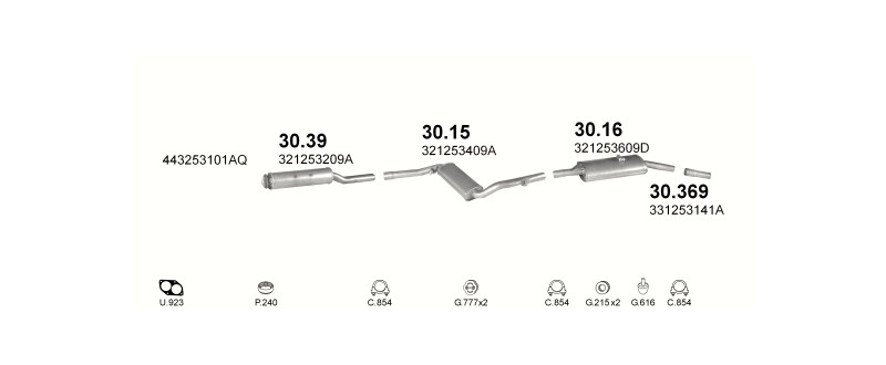 Schéma výfukového systému VOLKSWAGEN SANTANA 1.9 – automatická převodovka