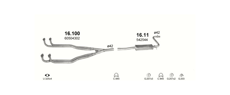 Schéma výfukového systému ALFA ROMEO 33 1.3 – 1.3 – sestava 2