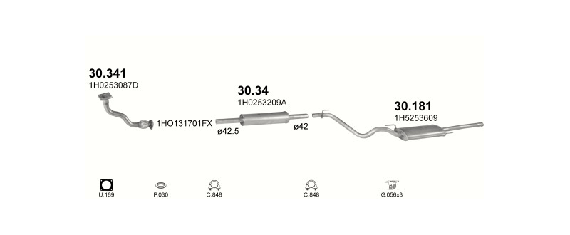 Schéma výfukového systému VOLKSWAGEN VENTO 1.8 – 1.8i AAM