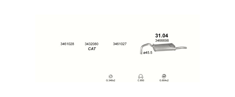 Schéma výfukového systému VOLVO 440 1.7 – automatická převodovka