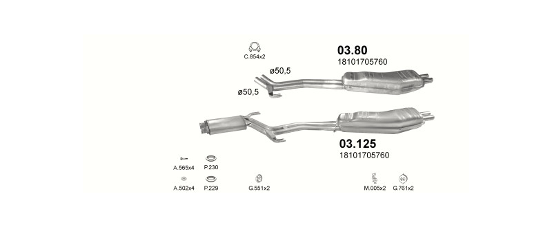 Schéma výfukového systému BMW 5 E34 2.5 – E34 525i 24V