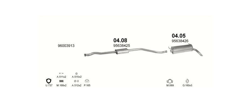 Schéma výfukového systému CITROEN AX 1.4 D – 14 D, RD, TRD, TGD, DX, DSX – sestava 1