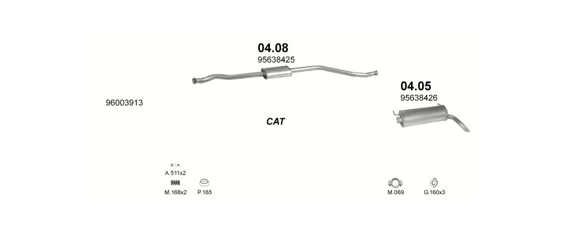 Schéma výfukového systému CITROEN AX 1.4 D – 14 D, RD, TRD, TGD, DX, DSX – sestava 2