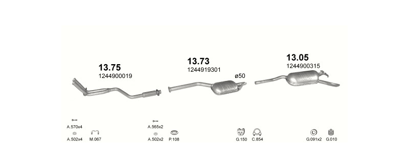 Schéma výfukového systému MERCEDES 230 - W124 2.3 – W124 230 – sestava 2