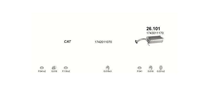 Schéma výfukového systému TOYOTA COROLLA 1.3 – 1.3 12V 2-WAY CAT