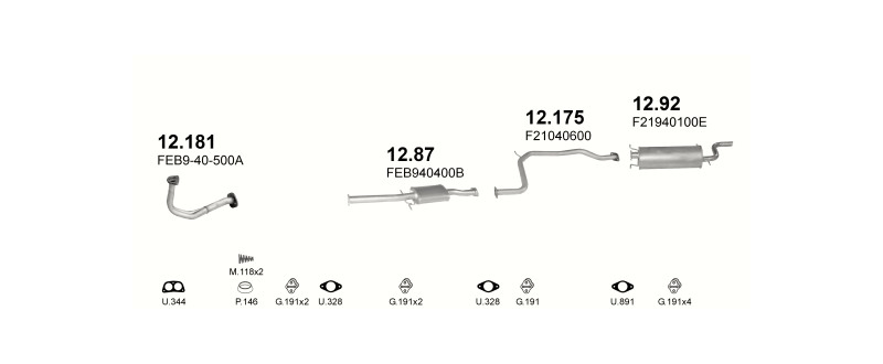 Schéma výfukového systému MAZDA 626 2.0 – 2.0 12V MAN