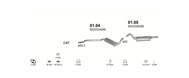 Schéma výfukového systému AUDI COUPE 2.0 – 2.0 AAD MAN