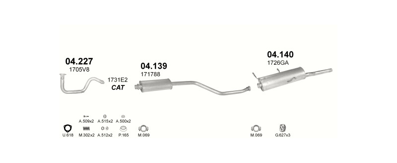 Schéma výfukového systému CITROEN XSARA 1.4 – 1.4i – sestava 1