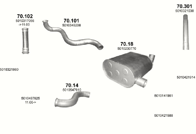 Schéma výfukového systému RENAULT PREMIUM 11.1 – 4X2
