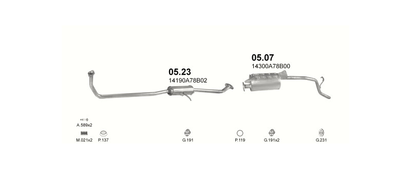 Schéma výfukového systému DAEWOO TICO 0.8 – Sestava 2