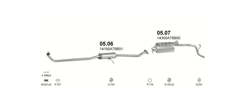 Schéma výfukového systému DAEWOO TICO 0.8 – Sestava 1