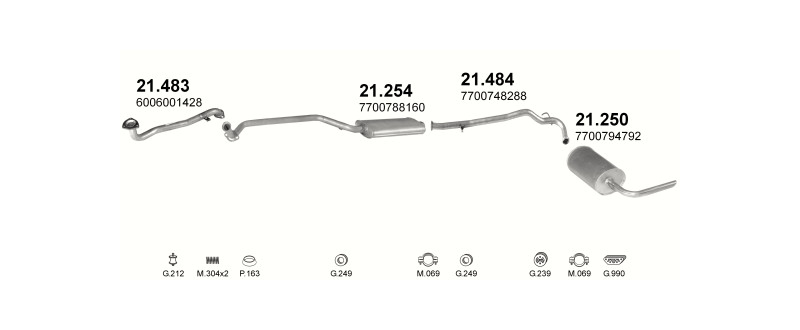 Schéma výfukového systému RENAULT TRAFIC 2.5 D – SWB2800