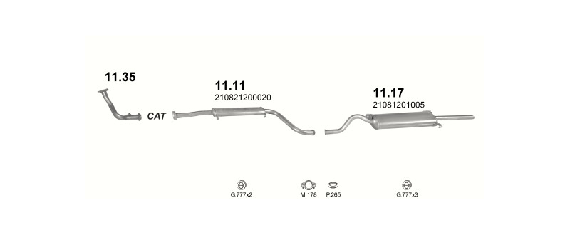 Schéma výfukového systému LADA SAGONA 1.5 – 1.5i 8V