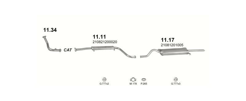Schéma výfukového systému LADA SAGONA 1.5 – 1.5i 16V