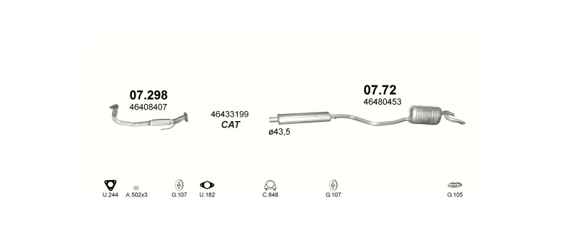 Schéma výfukového systému FIAT PUNTO 1.2 – 60 manuální převodovka