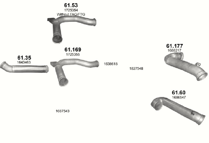 Schéma výfukového systému DAF CF 85 12.9 – 4X2 ; 6X2 ; 6X2/4 – sestava 1
