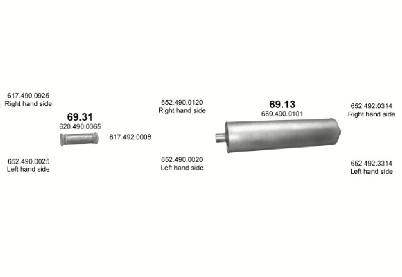 Schéma výfukového systému MERCEDES 19-33 T 2422 – WB 3200, 3600 – sestava 1