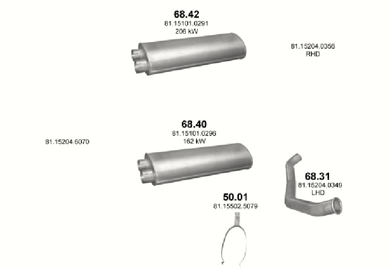 Schéma výfukového systému MAN M2000L 6.9 – D0826 LFL L95 – sestava 1