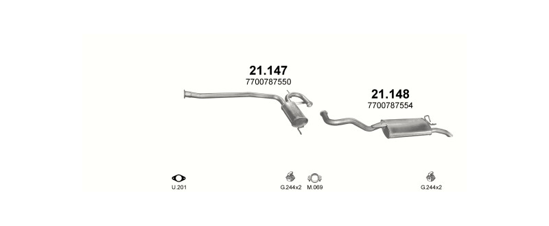 Schéma výfukového systému RENAULT R19 1.9 D – CHAMADE TURBO DIESEL
