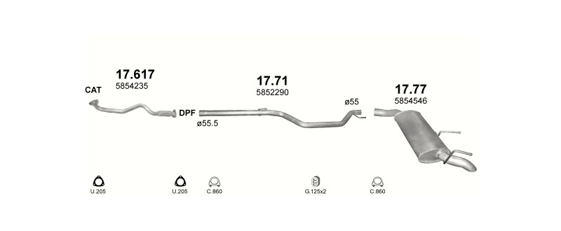 Schéma výfukového systému OPEL SIGNUM 1.9 D – 1.9 CDTi Turbo Diesel – sestava 2